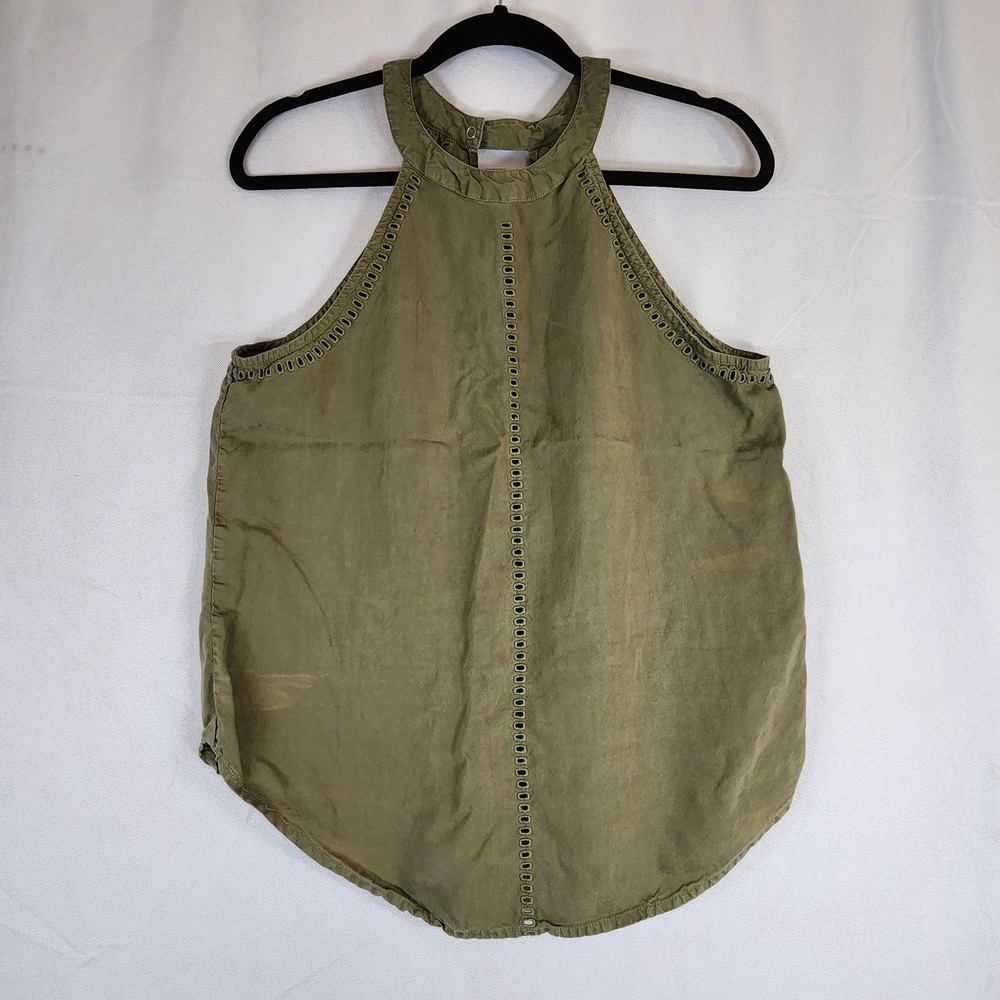 Cloth & Stone Sage Green Halter Top Sleeveless Eyelet Detail Casual Blouse Sz M